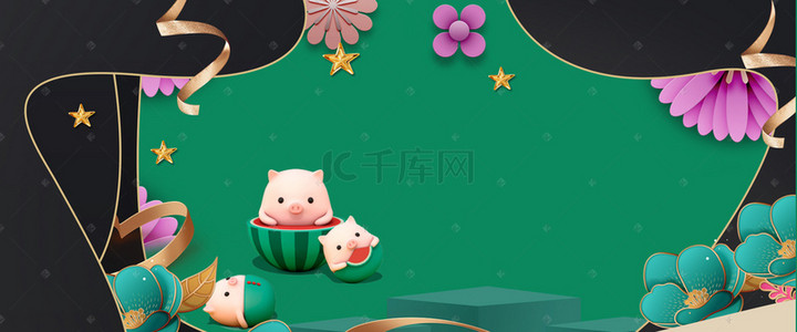 新春猪背景图片_新春卡通折纸海报