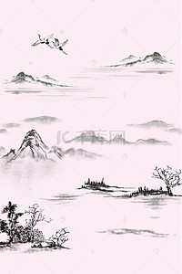 传统文化模板背景图片_水墨风江山如画背景素材