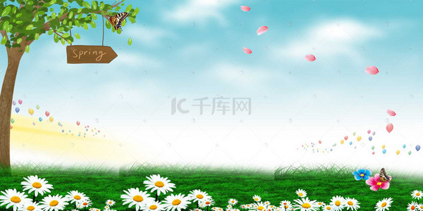 春季吊旗背景图片_春姿绽放春季促销海报背景素材