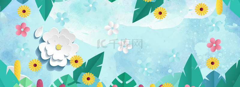 花朵边框蓝色背景图片_蓝色小清新花朵边框海报