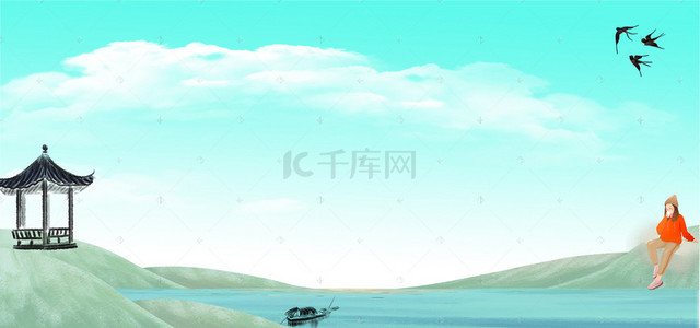 banner清明背景图片_春天踏青春游卡通文艺绿banner