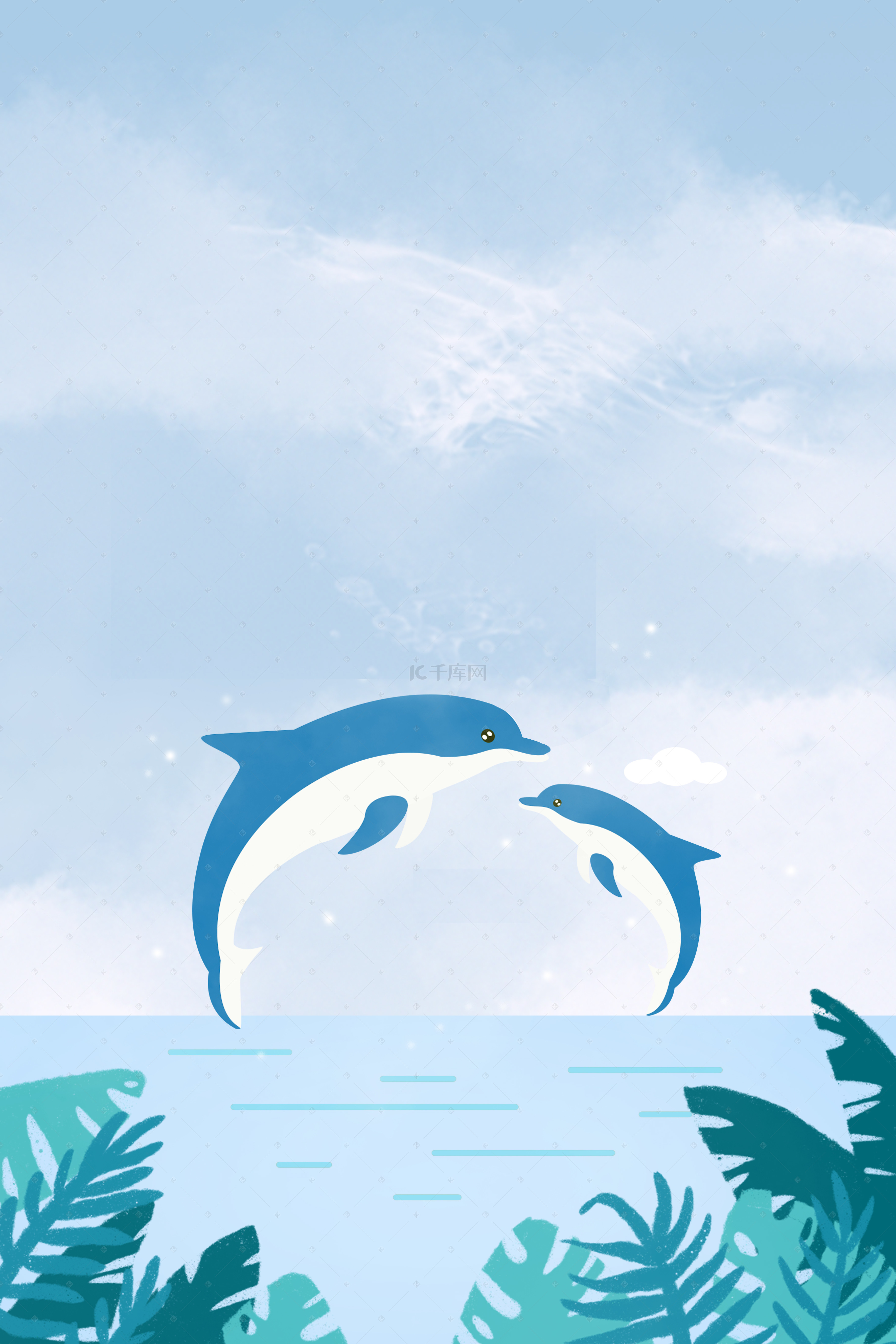 卡通海豚背景模板