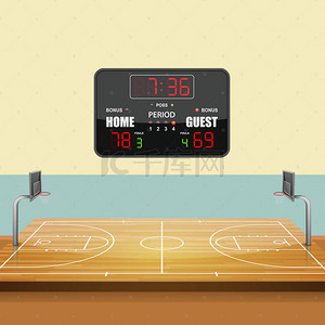 球场背景背景图片_扁平手绘卡通篮球赛激情球场背景素材