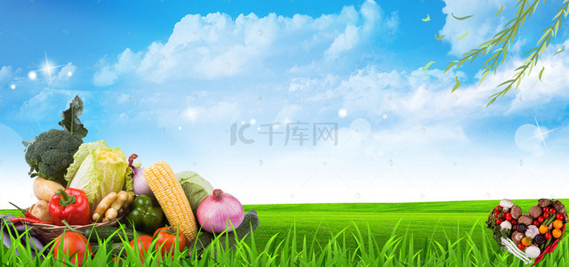 水果促销上新海报背景图片_新鲜蔬果上新手绘蓝色banner