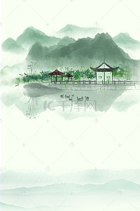 中国风海报绿色背景图片_中国风水墨清明节创意海报