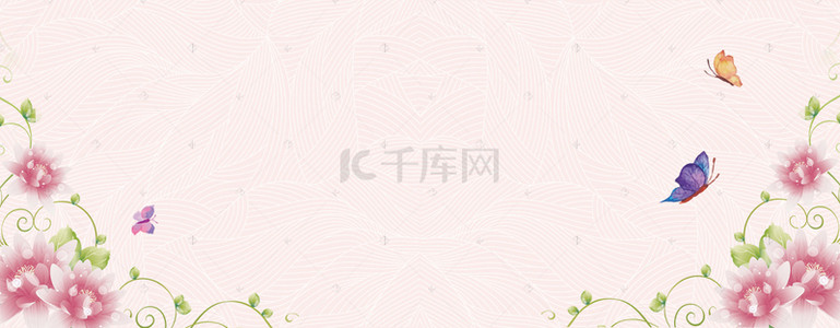 粉色花朵背景图片_白色花瓣文艺蝴蝶底纹背景