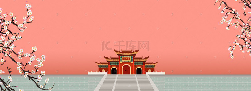 中国画背景图片_中国风中国画古建筑生活