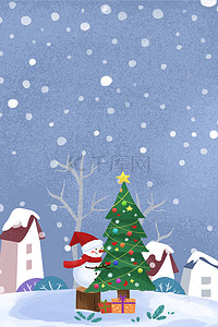 圣诞海报背景图片_圣诞节卡通插画雪人促销海报
