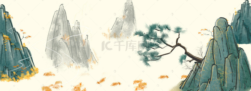 月亮中国风背景图片_中国风水墨山水画海报PSD背景素材