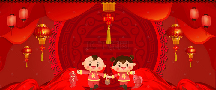 拜年背景图片_红色喜庆年货节banner