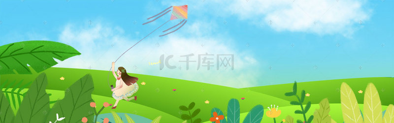 天猫焕新背景图片_天猫焕新唯美绿色手绘春游踏青banner