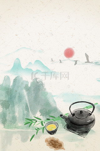古典手绘国画茶叶海报背景模板