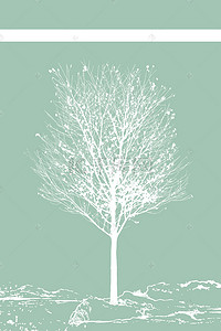 手绘线条白色树木绿色背景