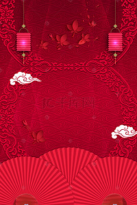 红色立体花朵背景图片_红色立体花朵蜻蜓剪影谢师宴banner