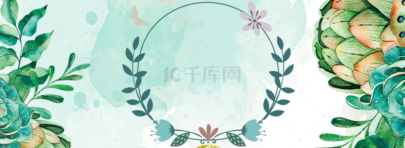 清新花环绿叶banner