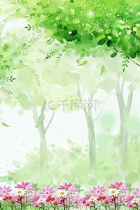 花草psd背景图片_惊蛰绿树花草psd分层banner