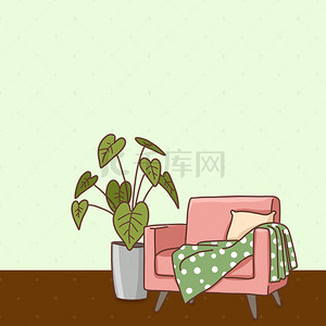 家装节绿色手绘建筑图纸主图背景