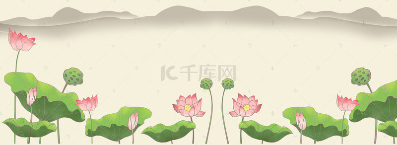 banner荷叶背景图片_莲子补血文艺中式绿叶banner