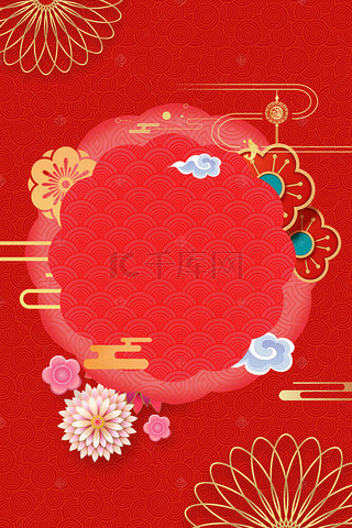 猪年背景图片_猪年中国风喜庆红色春节促销背景海报