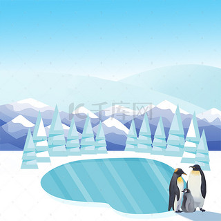 冬季背景图片_冬季南极冰川寒冷企鹅