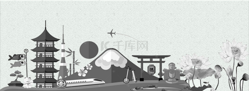手绘富士山背景图片_日式和风手绘富士山banner背景