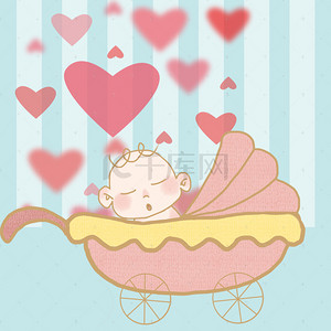 婴儿床背景背景图片_手绘婴儿床心形条纹背景