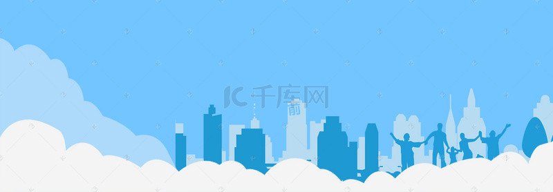 卡通psd背景图片_卡通城市轮廓蓝色PSD分层banner