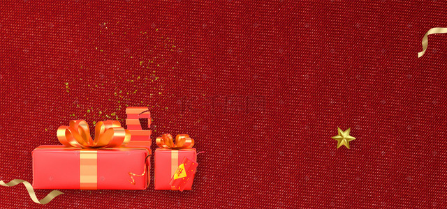 红色礼物盒背景背景图片_感恩节礼物盒文艺质感红色banner