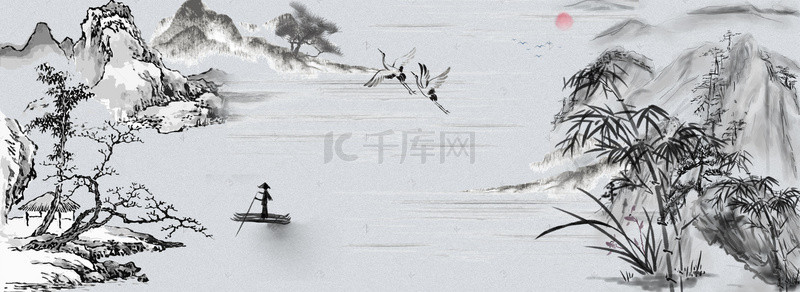 水墨山水海报素材背景图片_中国风水墨山水背景素材