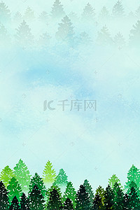 扁平水彩背景图片_绿色卡通水彩插画世界森林日背景素材