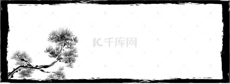 中国风白色背景树枝水墨水墨边框背景图