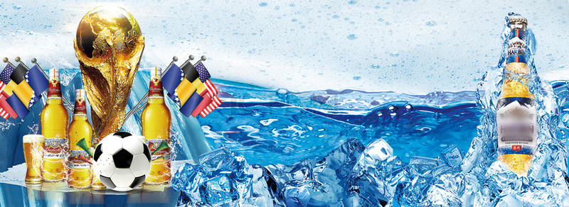 世界杯啤酒背景图片_蓝色清新世界杯啤酒促销海水背景