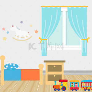 卡通扁平简约婴儿房设计温馨背景素材