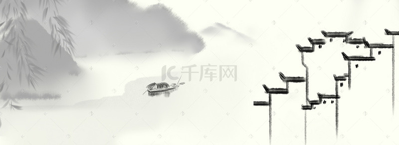 中国风白墙黑瓦与锦鲤背景素材
