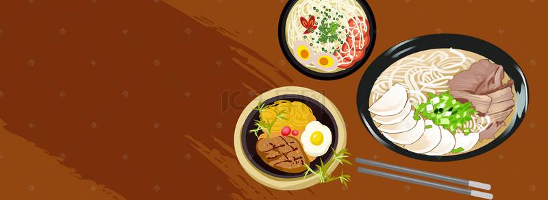 扁平化食物背景图片_面条中国传统美食扁平化设计矢量背景