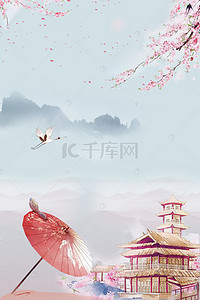 莫兰迪古建筑中国风海报