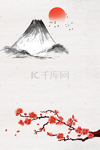 手绘富士山背景图片_矢量古风日本富士山樱花背景