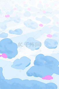 卡通棉花糖背景图片_蓝色天空云朵云海中梦幻棉花糖卡通背景