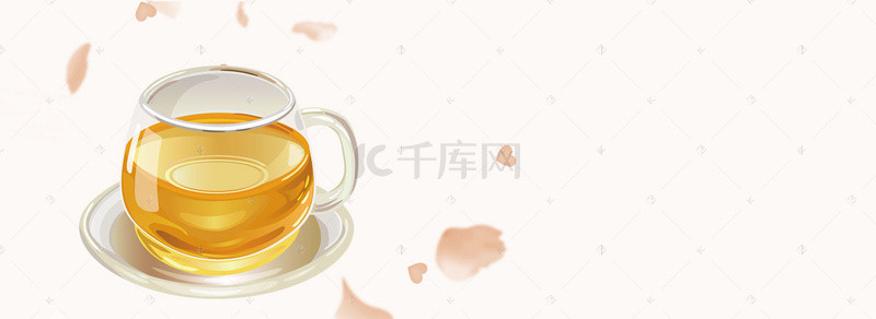 秋季养生茶点花瓣灰色banner