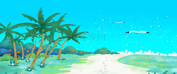 大海小岛背景图片_椰子树沙滩景色背景图片