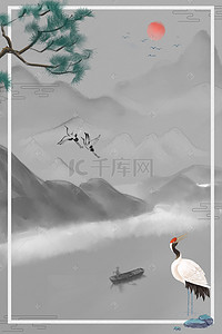 淡雅中国风背景背景图片_古风手绘水彩水墨广告设计