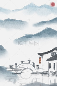 中国风水背景图片_中国风水墨江南小镇广告