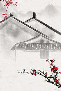 水墨中式庭院背景图片_复古中国风中式庭院