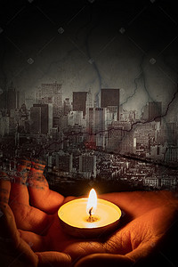 灾难背景背景图片_简约自然灾害地震蜡烛祈祷背景