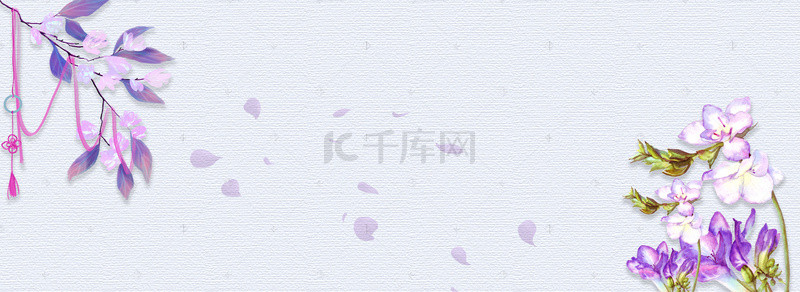 花瓣雨背景图片_紫色清新唯美花朵手绘平面banner