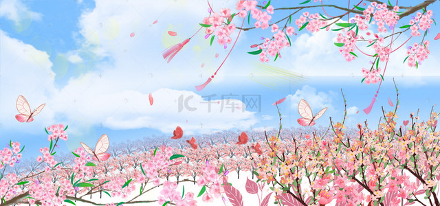 印花服装背景图片_春季清新粉色花朵海报背景