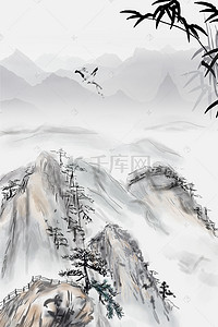 山水水墨淡雅背景背景图片_中国风山水墨淡雅背景