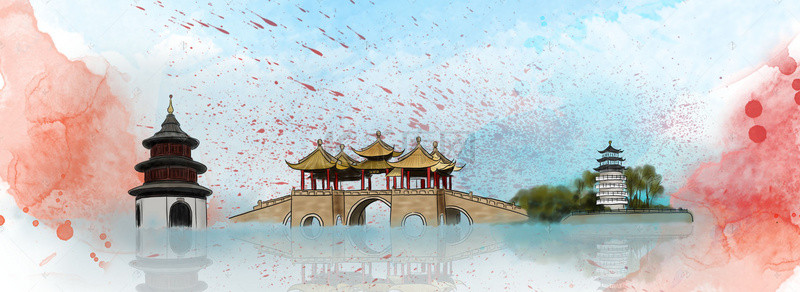城市背景背景图片_扬州五一旅行宣传背景