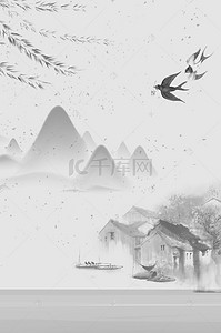 中国风复古山水画背景图片_复古水墨山水工笔画高清背景