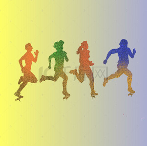奔跑矢量背景图片_彩色喷绘奔跑人物运动广告海报背景